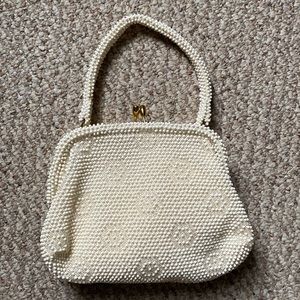 Vintage White beaded bag with gold clasp
